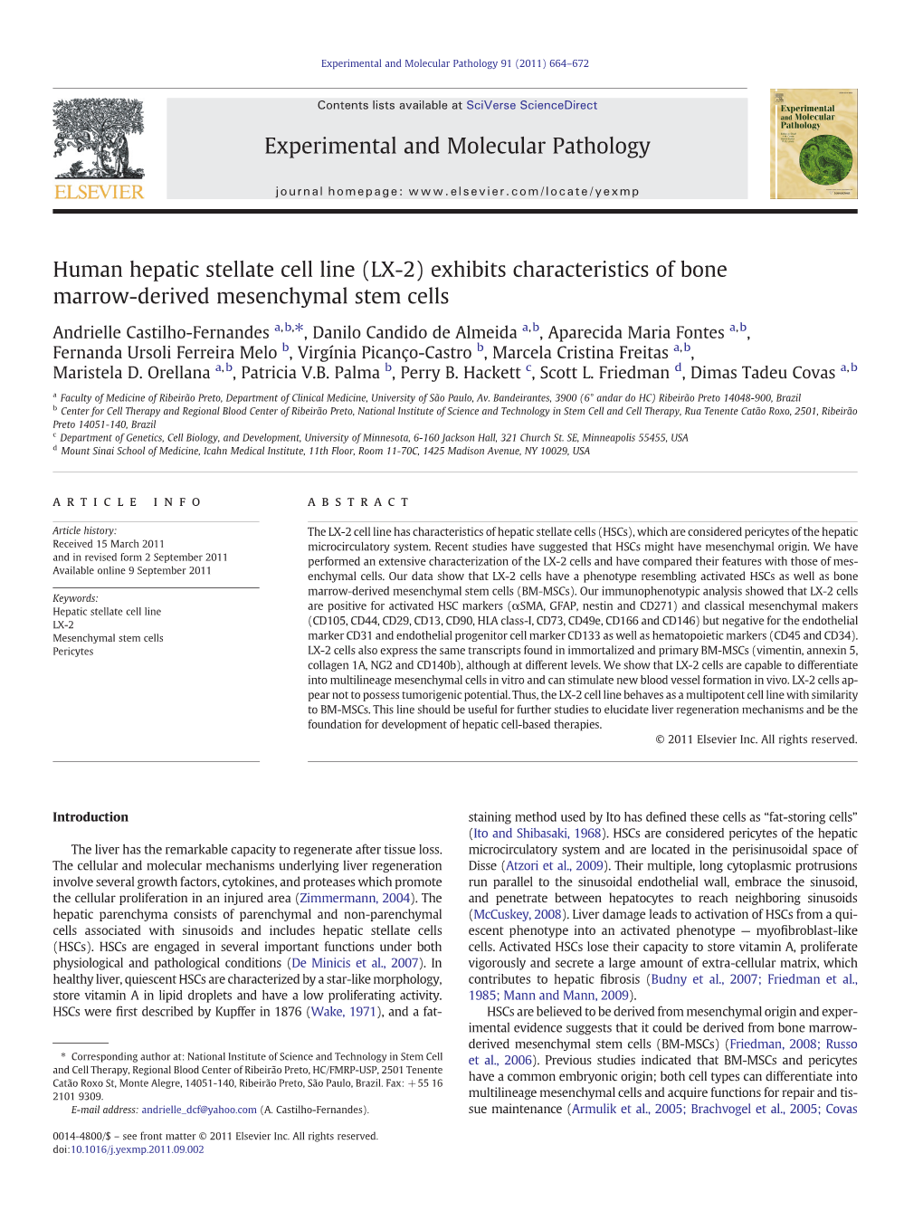 Human Hepatic Stellate Cell Line (LX-2) Exhibits Characteristics of Bone Marrow-Derived Mesenchymal Stem Cells