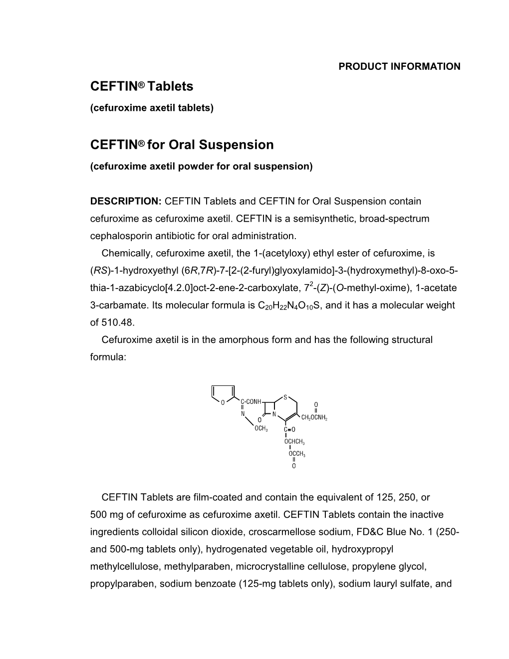 CEFTIN® Tablets CEFTIN® for Oral Suspension