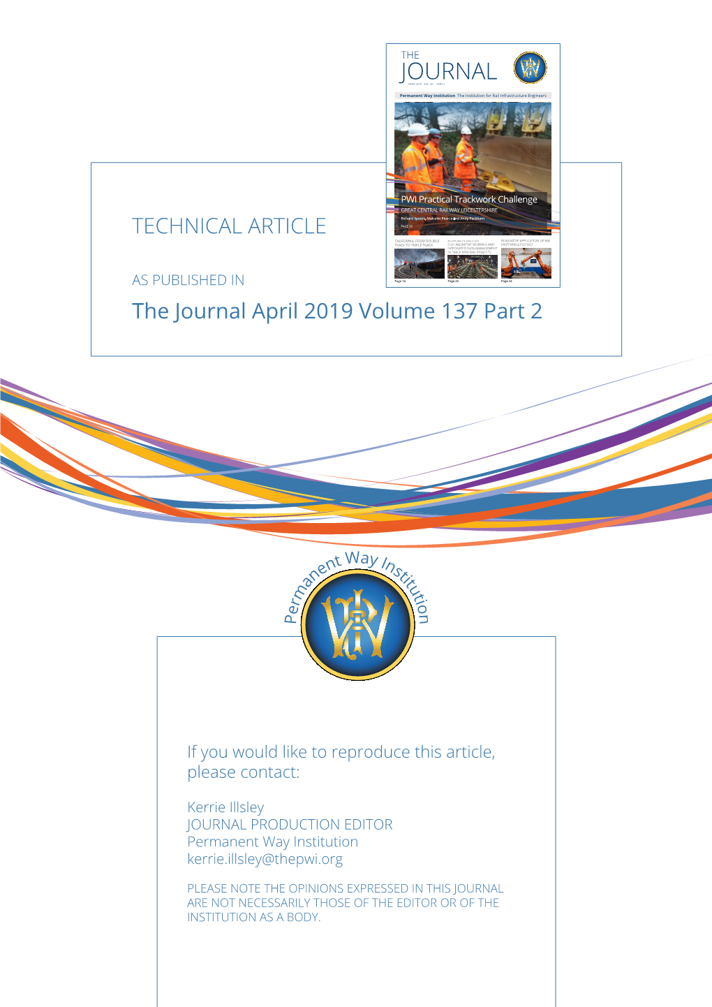 TECHNICAL ARTICLE the Journal April 2019 Volume 137 Part 2