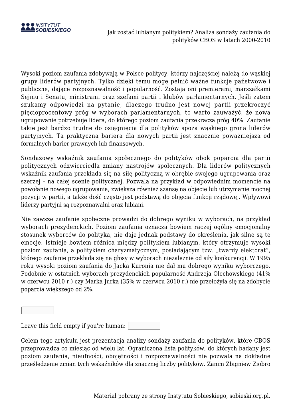 Jak Zostać Lubianym Politykiem? Analiza Sondaży Zaufania Do Polityków CBOS W Latach 2000-2010