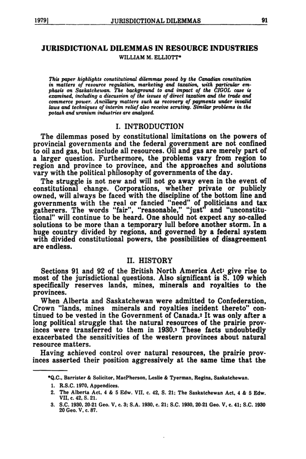 Jurisdictional Dilemmas in Resource Industries I