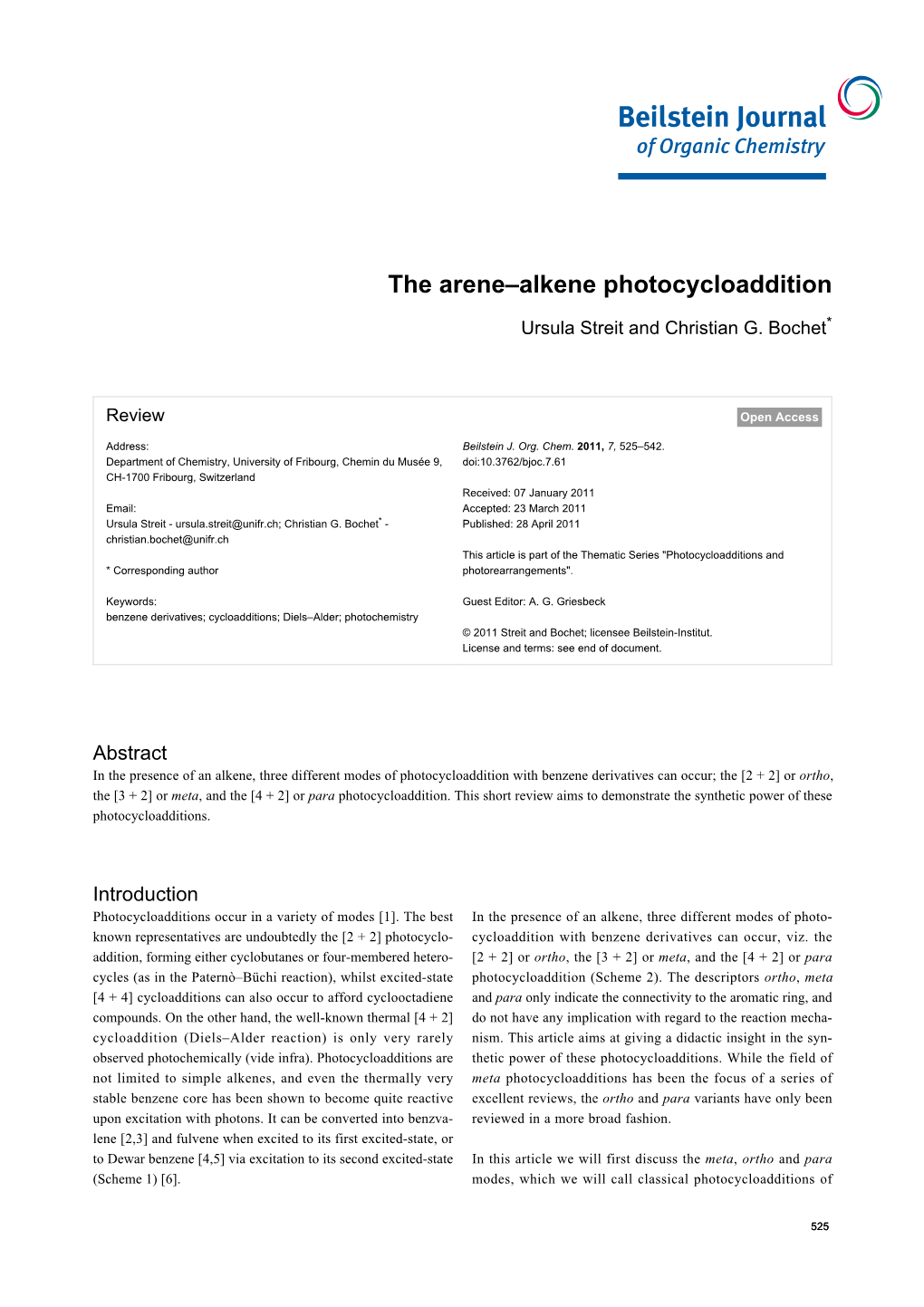 The Arene–Alkene Photocycloaddition