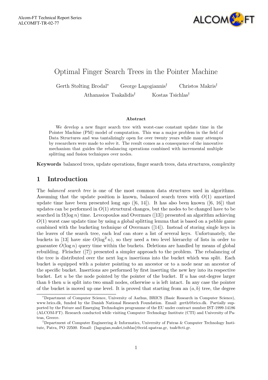 Optimal Finger Search Trees in the Pointer Machine