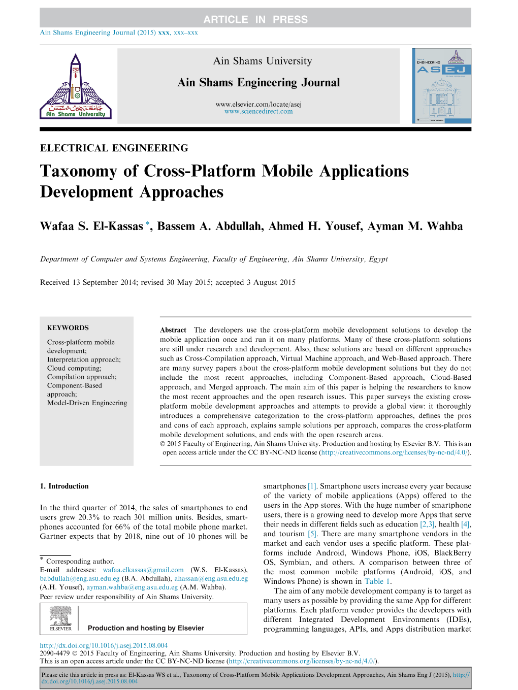 Taxonomy of Cross-Platform Mobile Applications Development Approaches