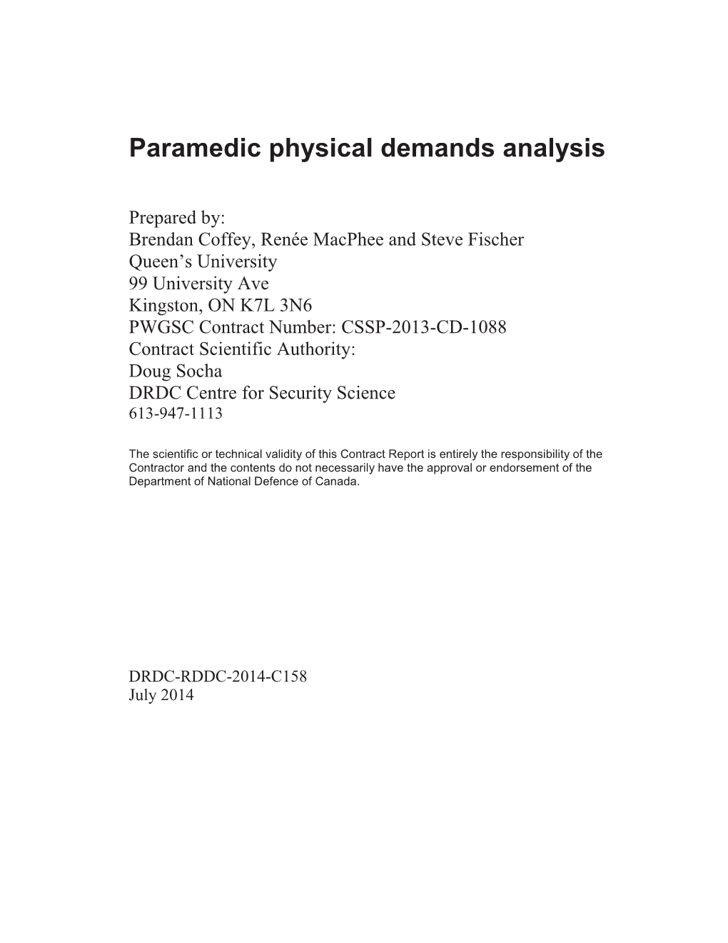 Paramedic Physical Demands Analysis