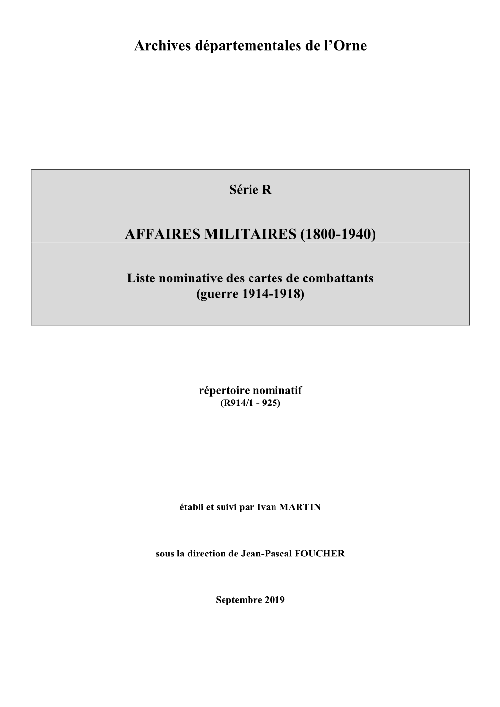 Archives Départementales De L'orne AFFAIRES MILITAIRES (1800-1940)