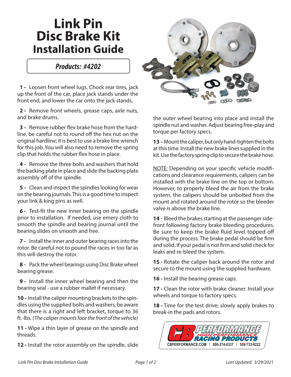 Link Pin Disc Brake Kit Installation Guide Products: #4202