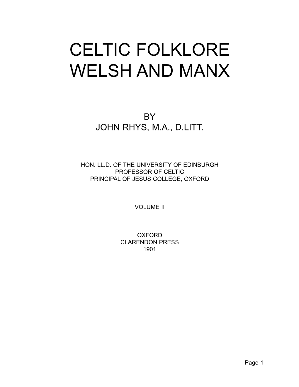 Celtic Folklore Welsh and Manx