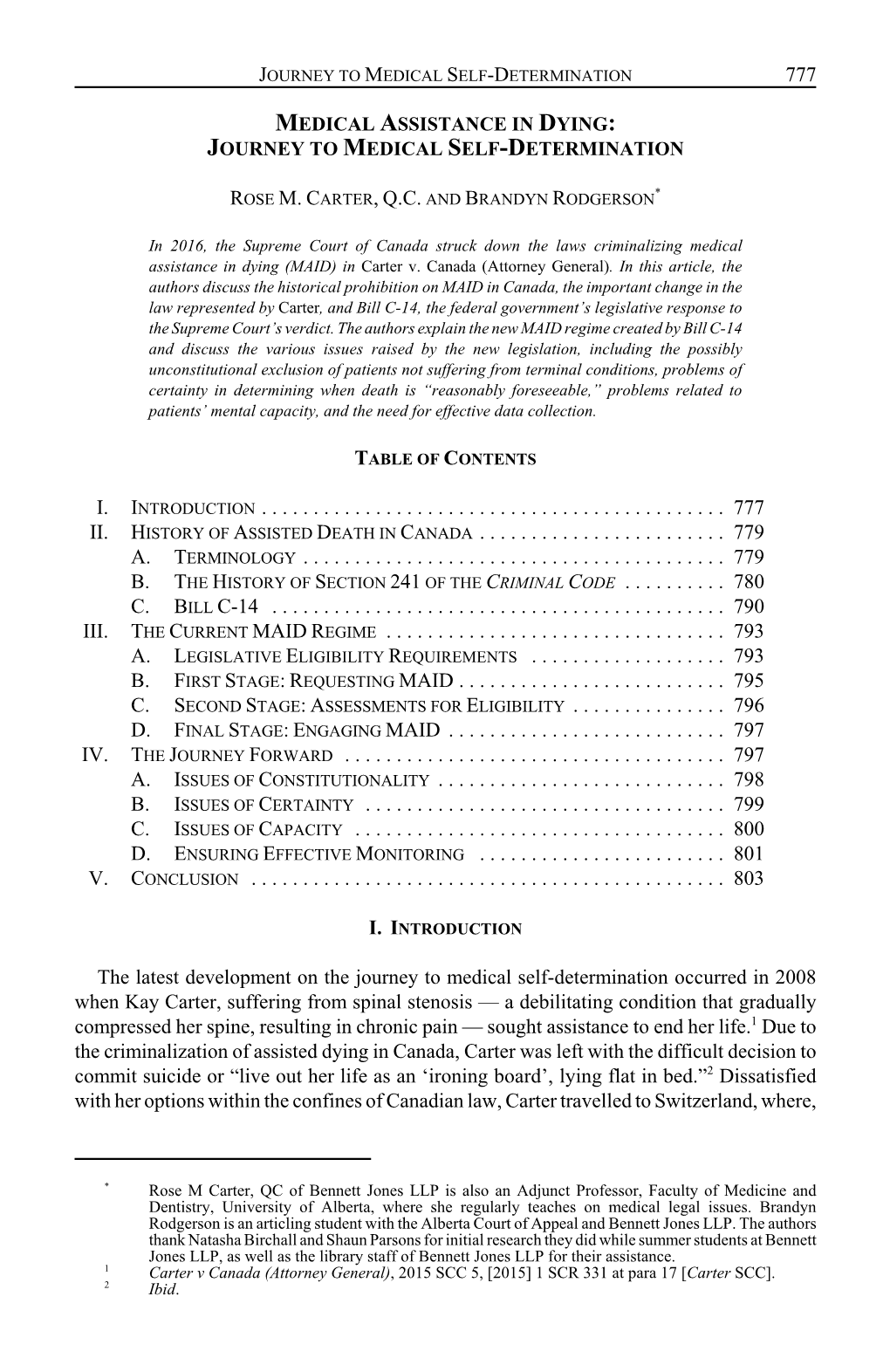 Medical Assistance in Dying: Journey to Medical Self-Determination