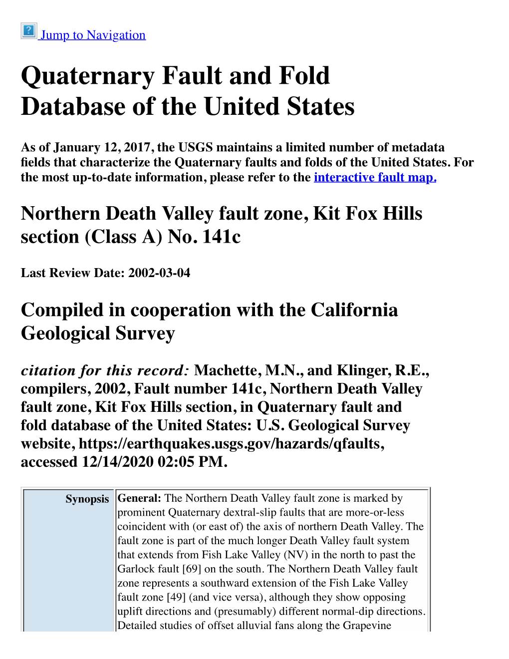 Quaternary Fault and Fold Database of the United States