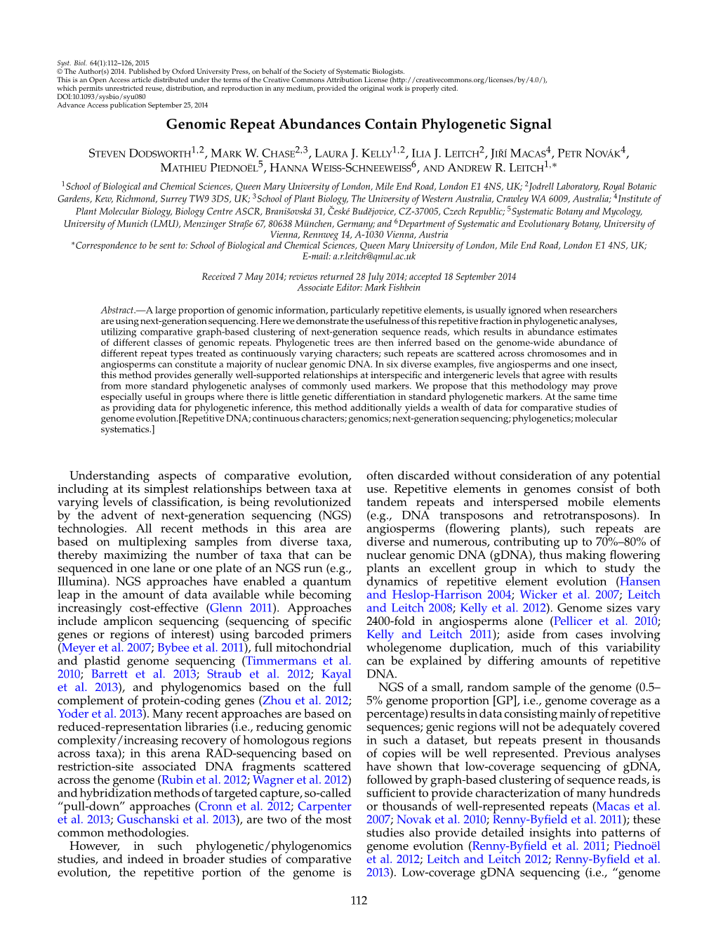 Genomic Repeat Abundances Contain Phylogenetic Signal