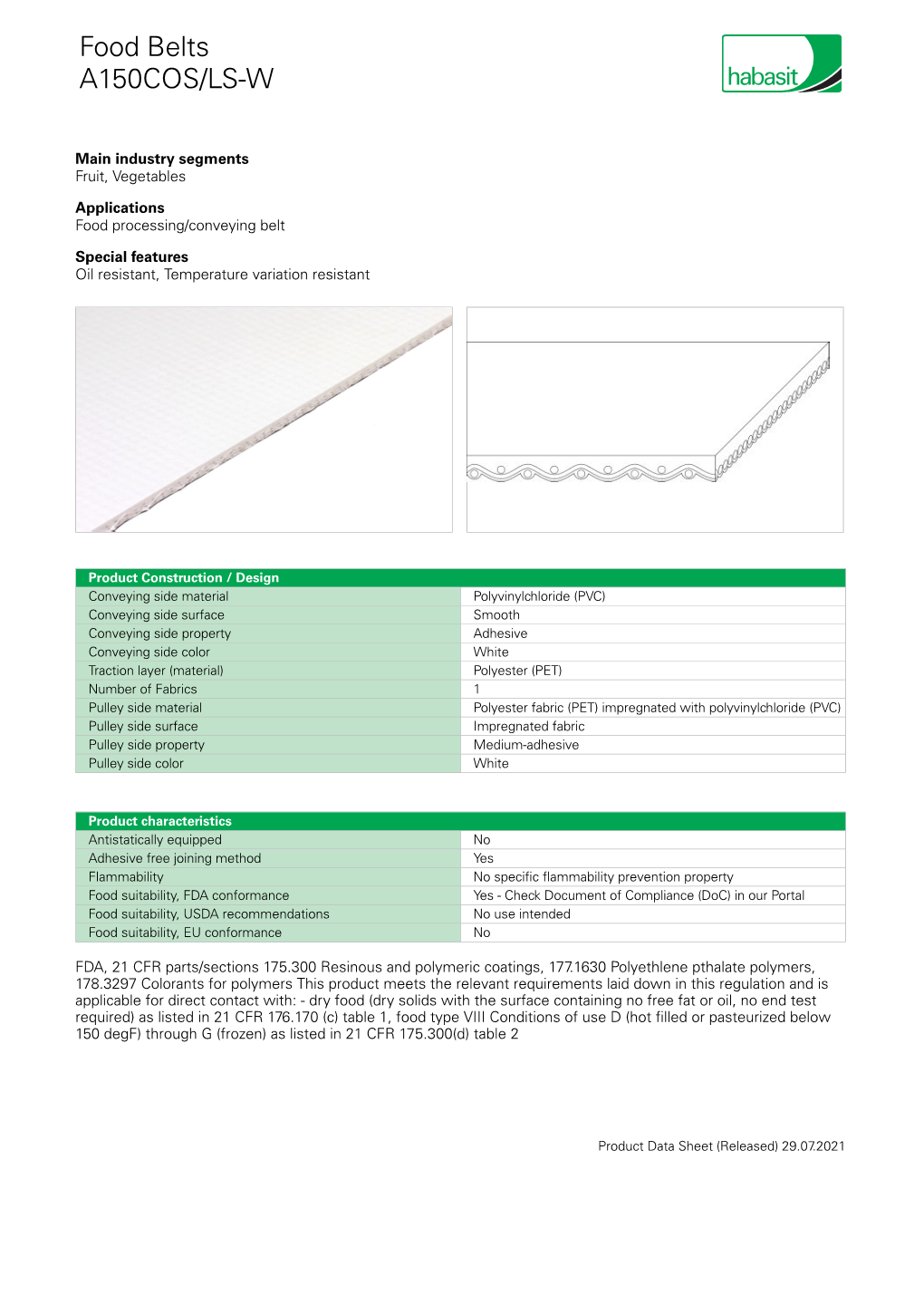 Food Belts A150COS/LS-W