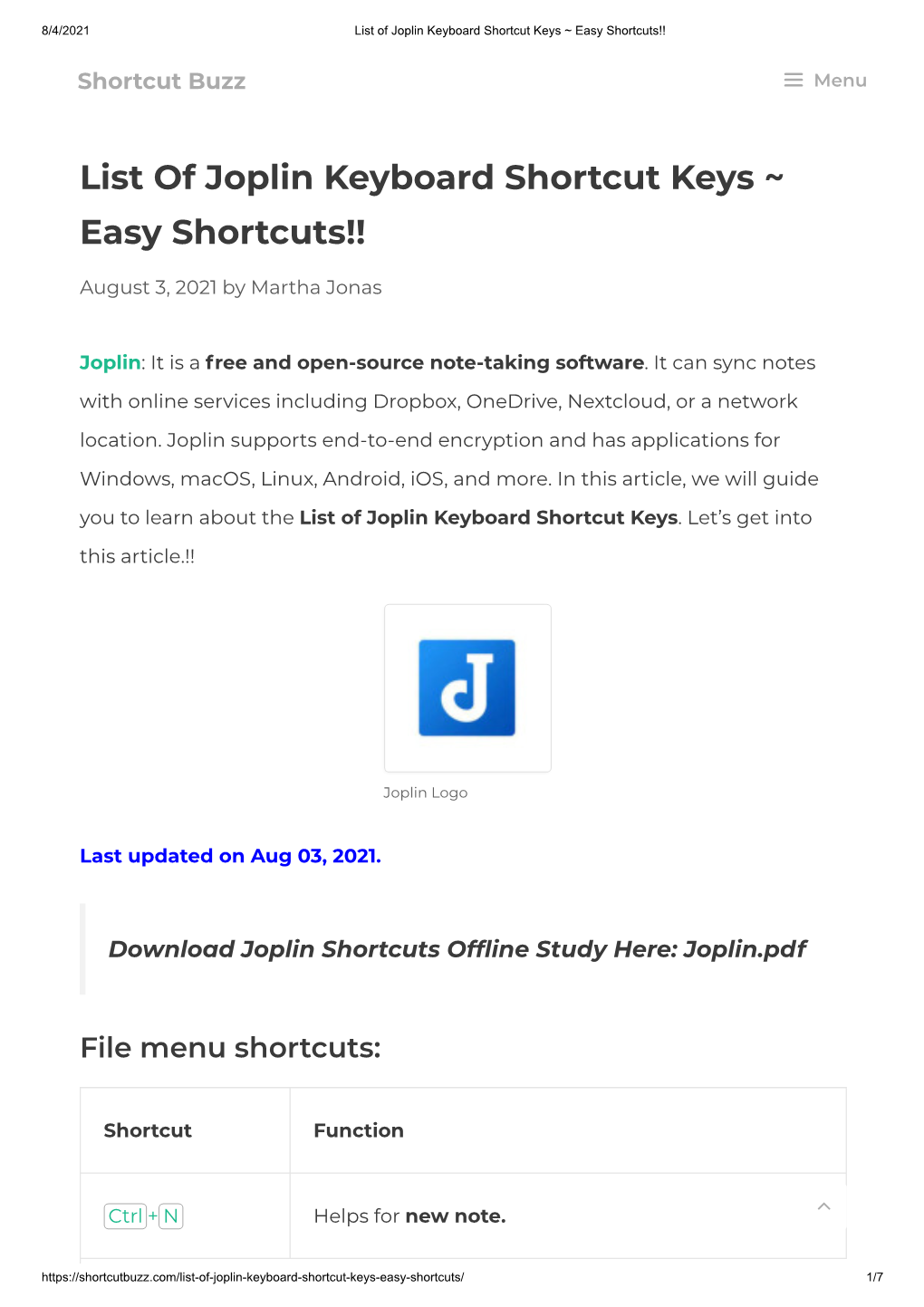 List of Joplin Keyboard Shortcut Keys ~ Easy Shortcuts!!