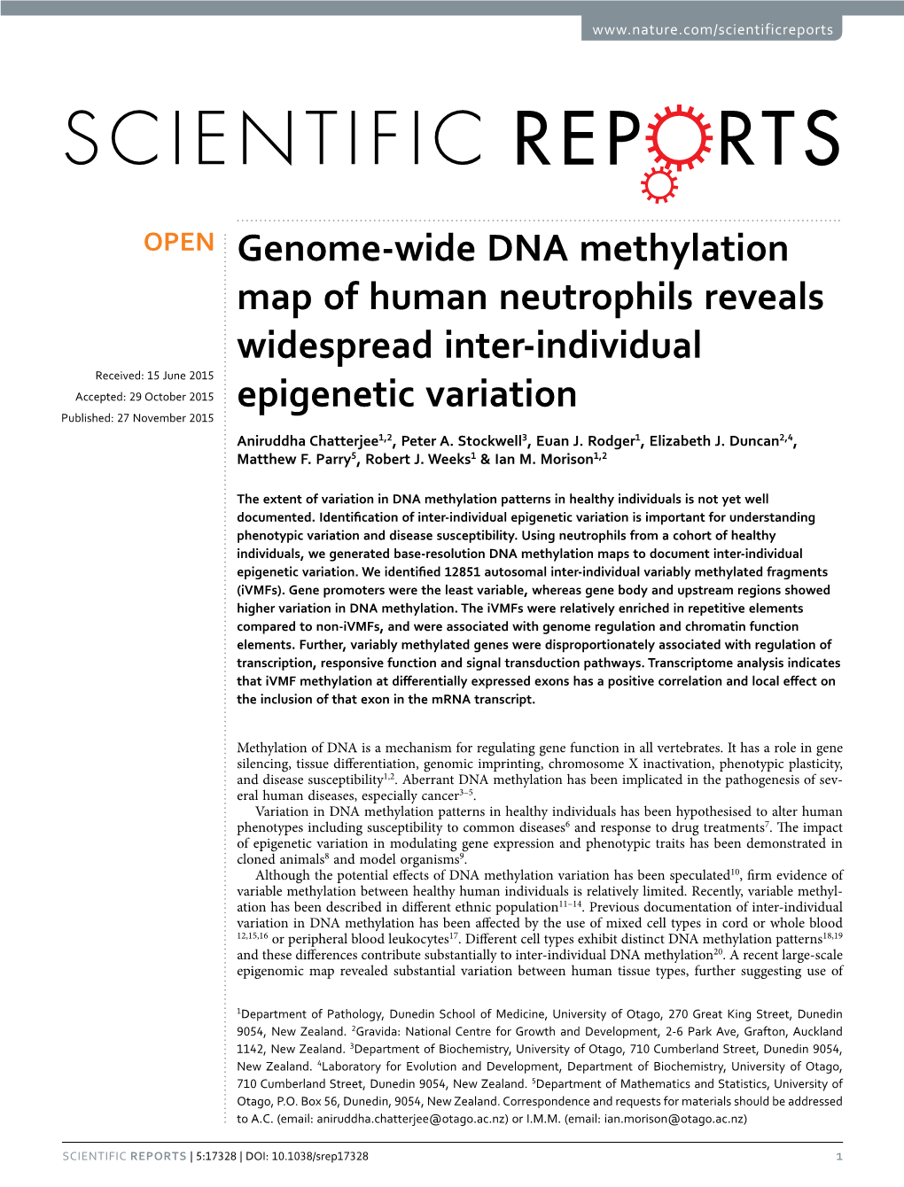 Genome-Wide DNA Methylation Map of Human Neutrophils Reveals Widespread Inter-Individual Epigenetic Variation