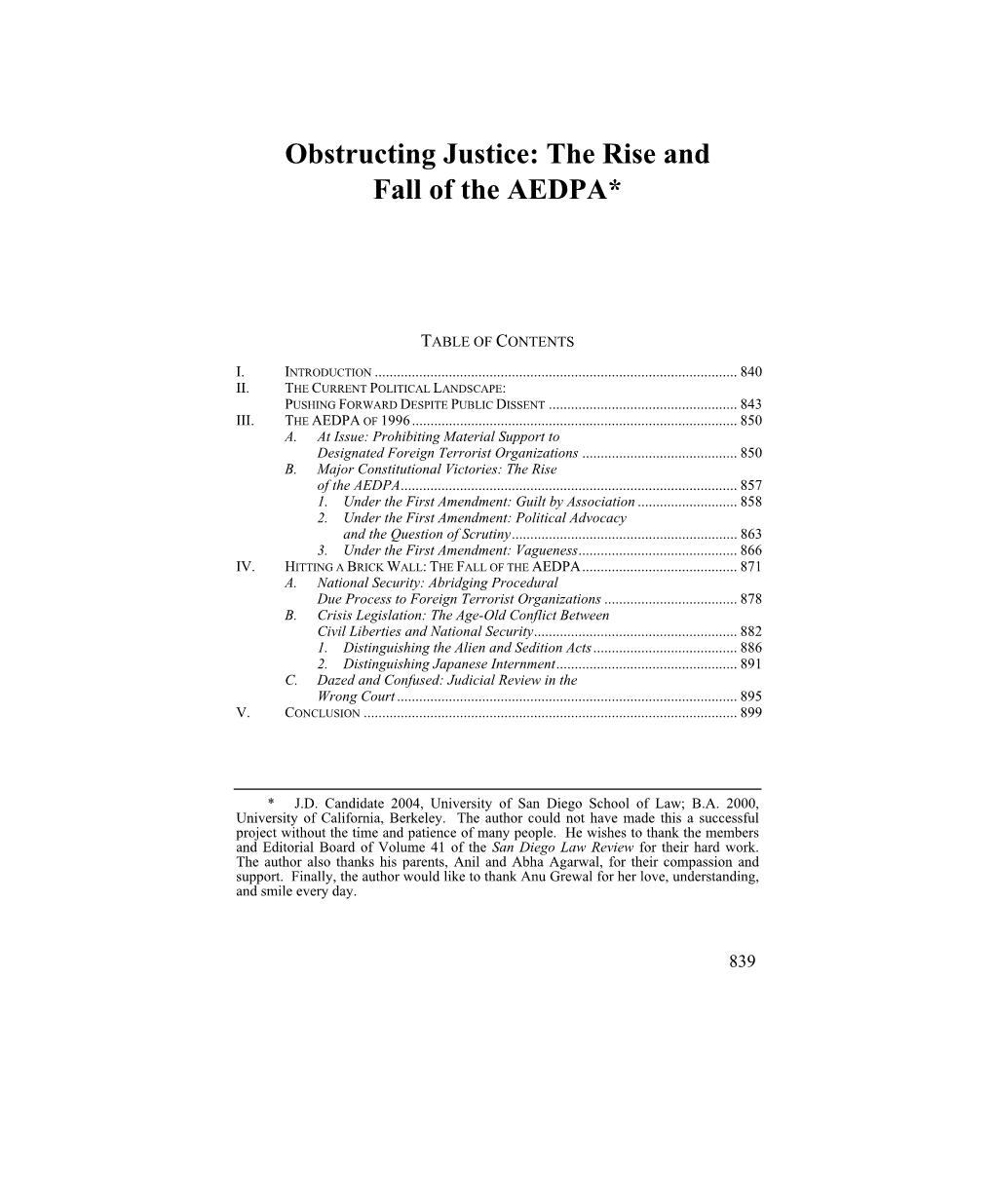 Obstructing Justice: the Rise and Fall of the AEDPA*