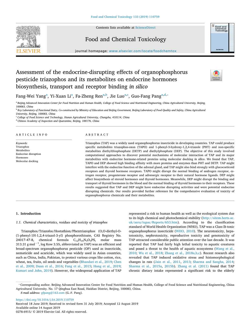 Assessment of the Endocrine-Disrupting Effects Of