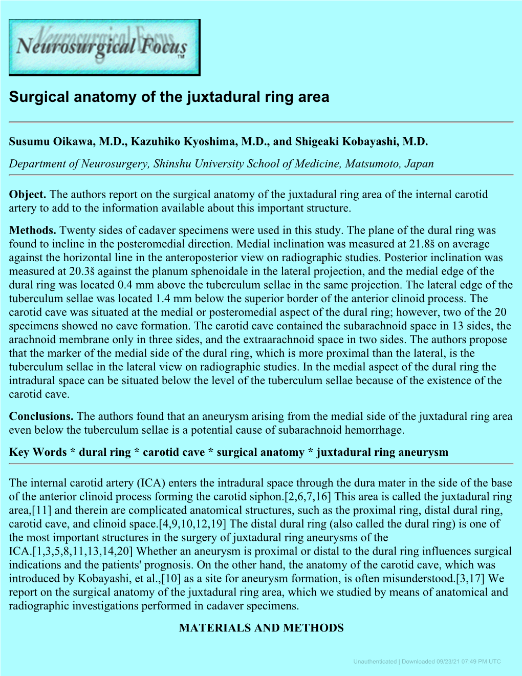 Surgical Anatomy of the Juxtadural Ring Area