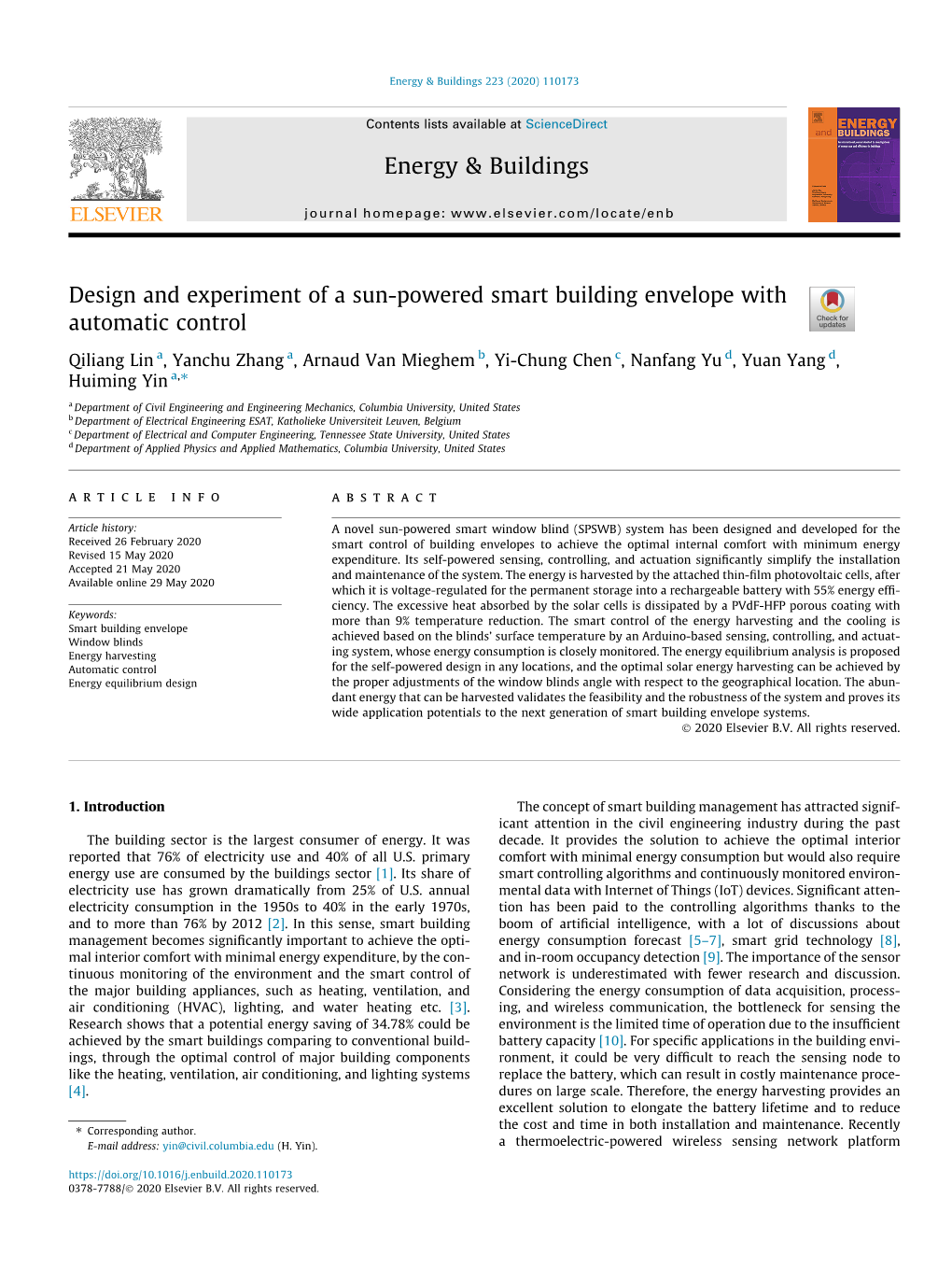 Design and Experiment of a Sun-Powered Smart Building Envelope with Automatic Control