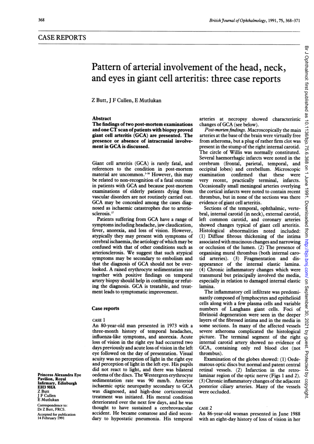 Pattern of Arterial Involvement Ofthe