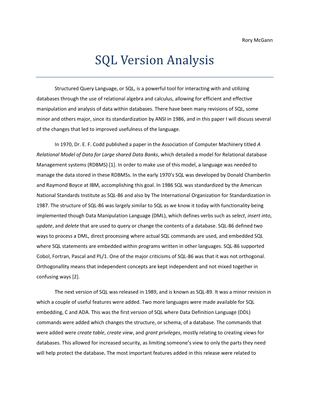 SQL Version Analysis