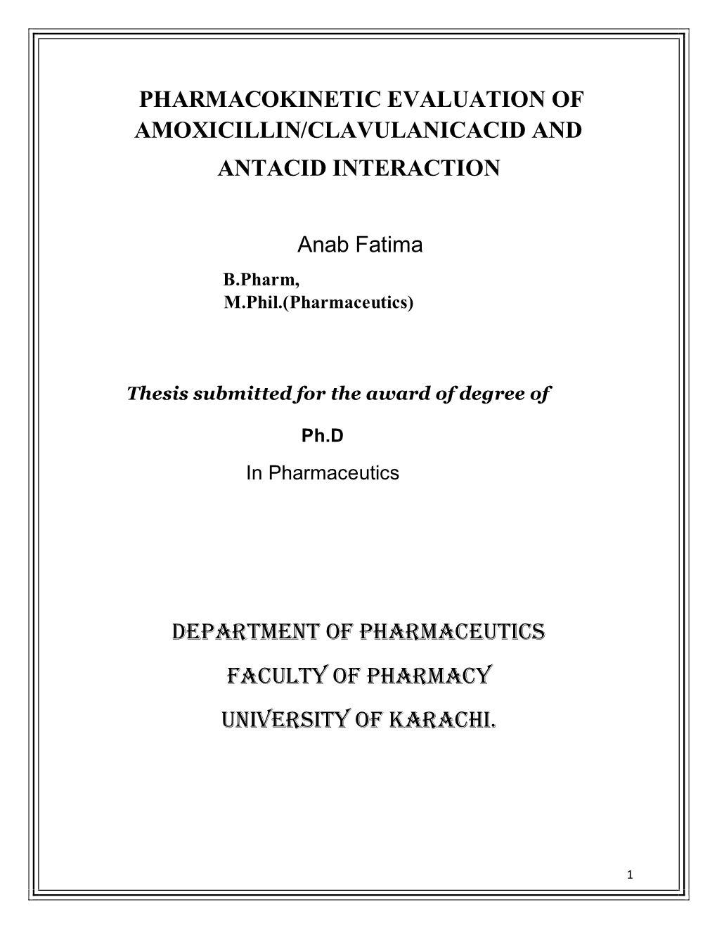 Pharmacokinetic Evaluation of Amoxicillin/Clavulanicacid And