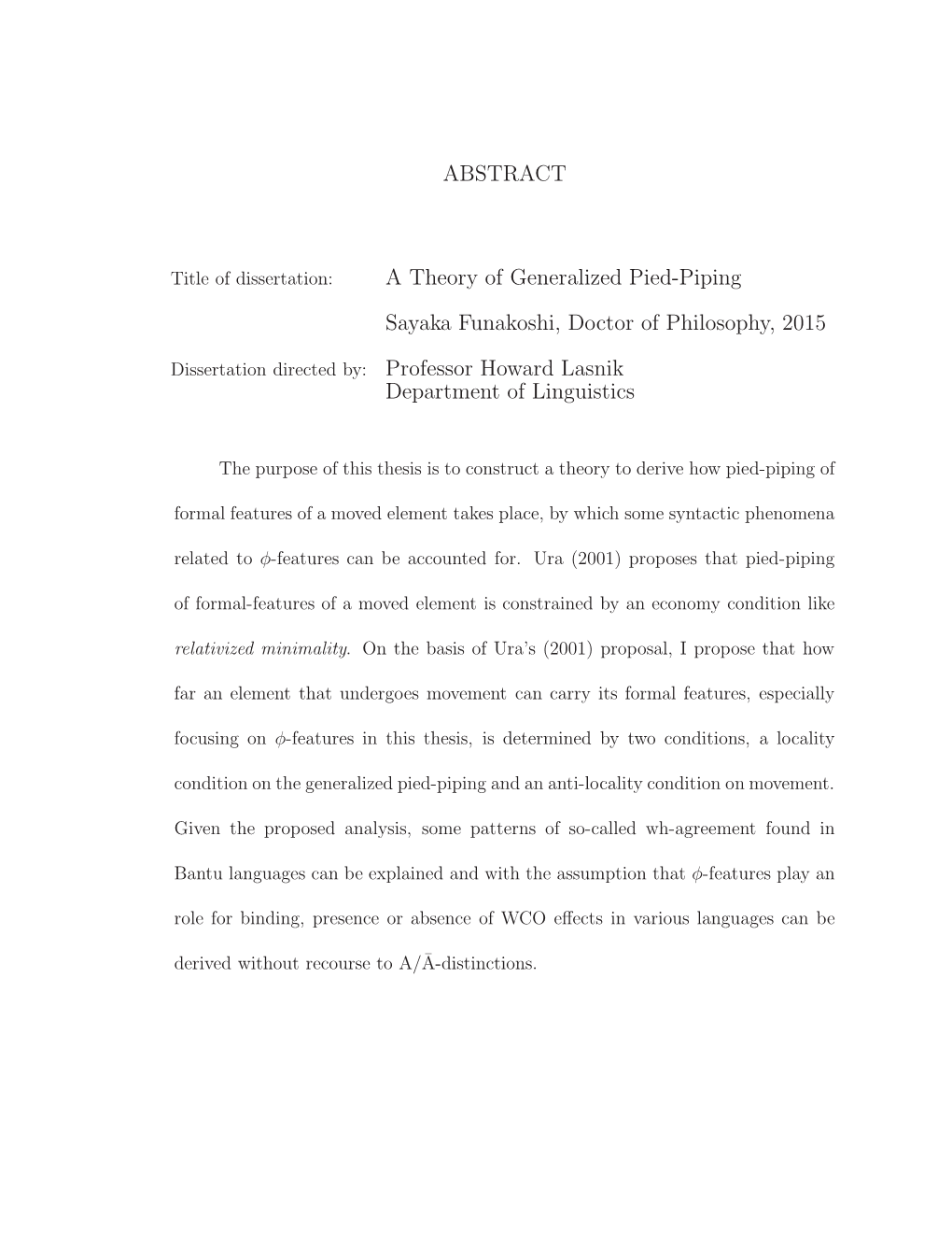 A Theory of Generalized Pied-Piping Sayaka Funakoshi, Doctor Of