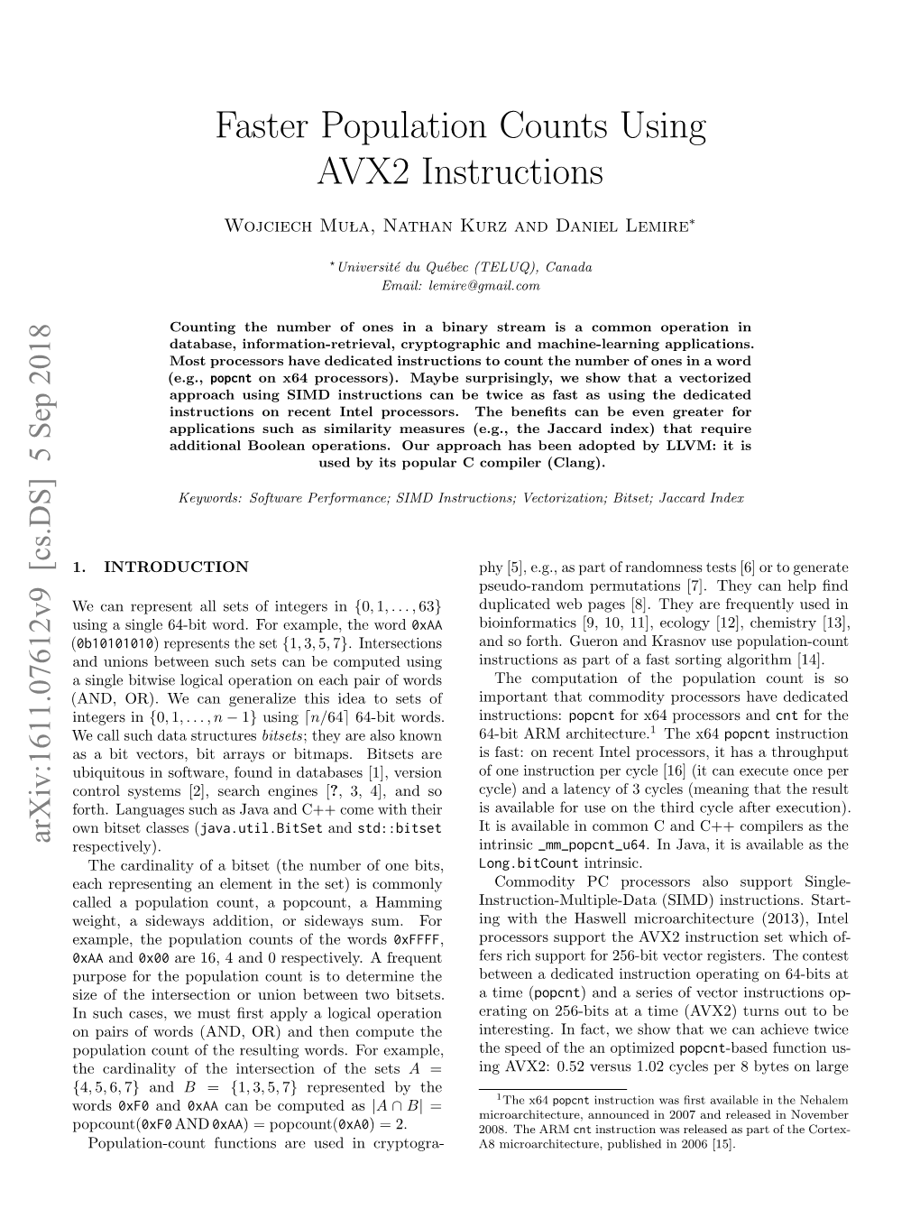 Faster Population Counts Using AVX2 Instructions