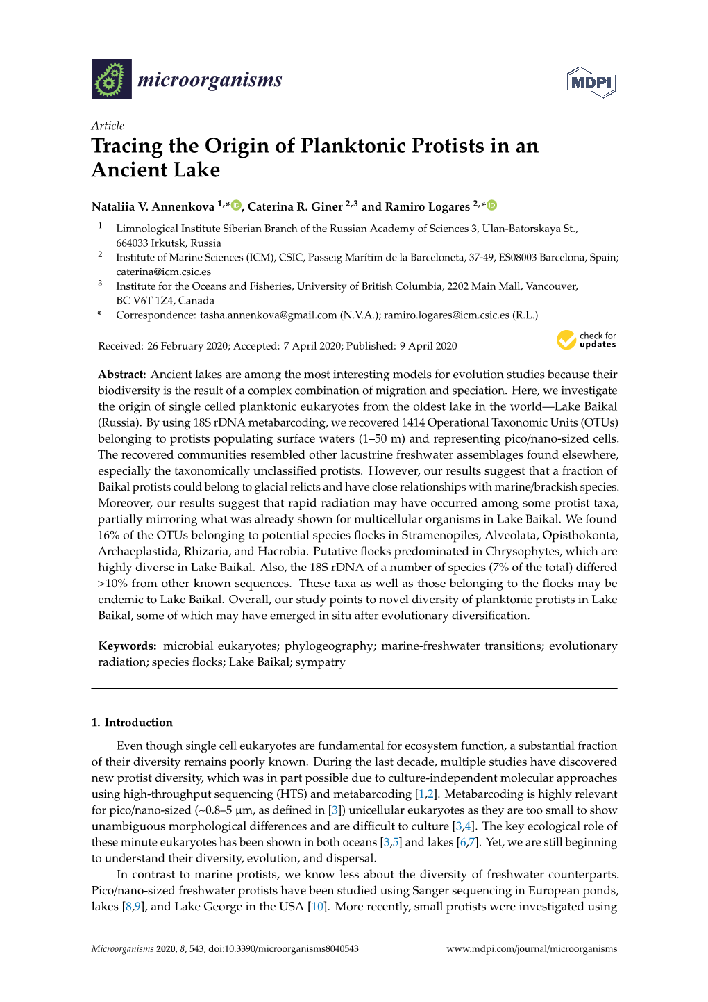 Tracing the Origin of Planktonic Protists in an Ancient Lake