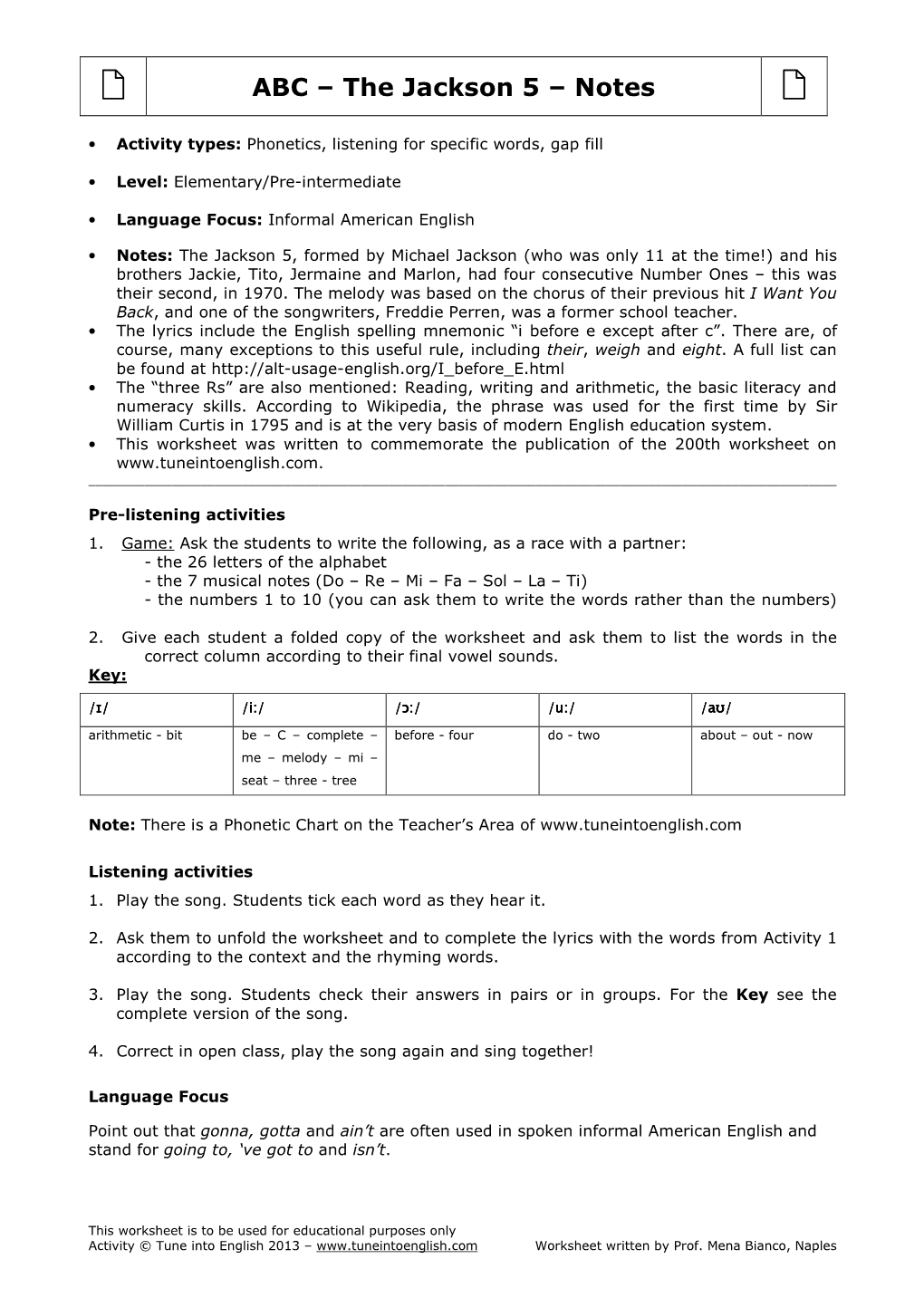 ABC – the Jackson 5 – Notes 