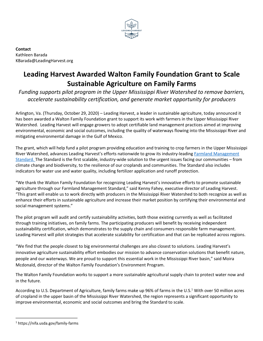 Leading Harvest Awarded Walton Family Foundation Grant to Scale