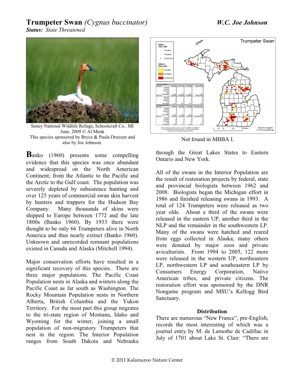 Trumpeter Swans Return to Michigan, by Joe Johnson (Pdf)