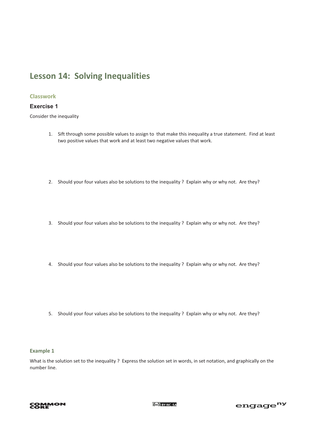 Lesson 14: Solving Inequalities