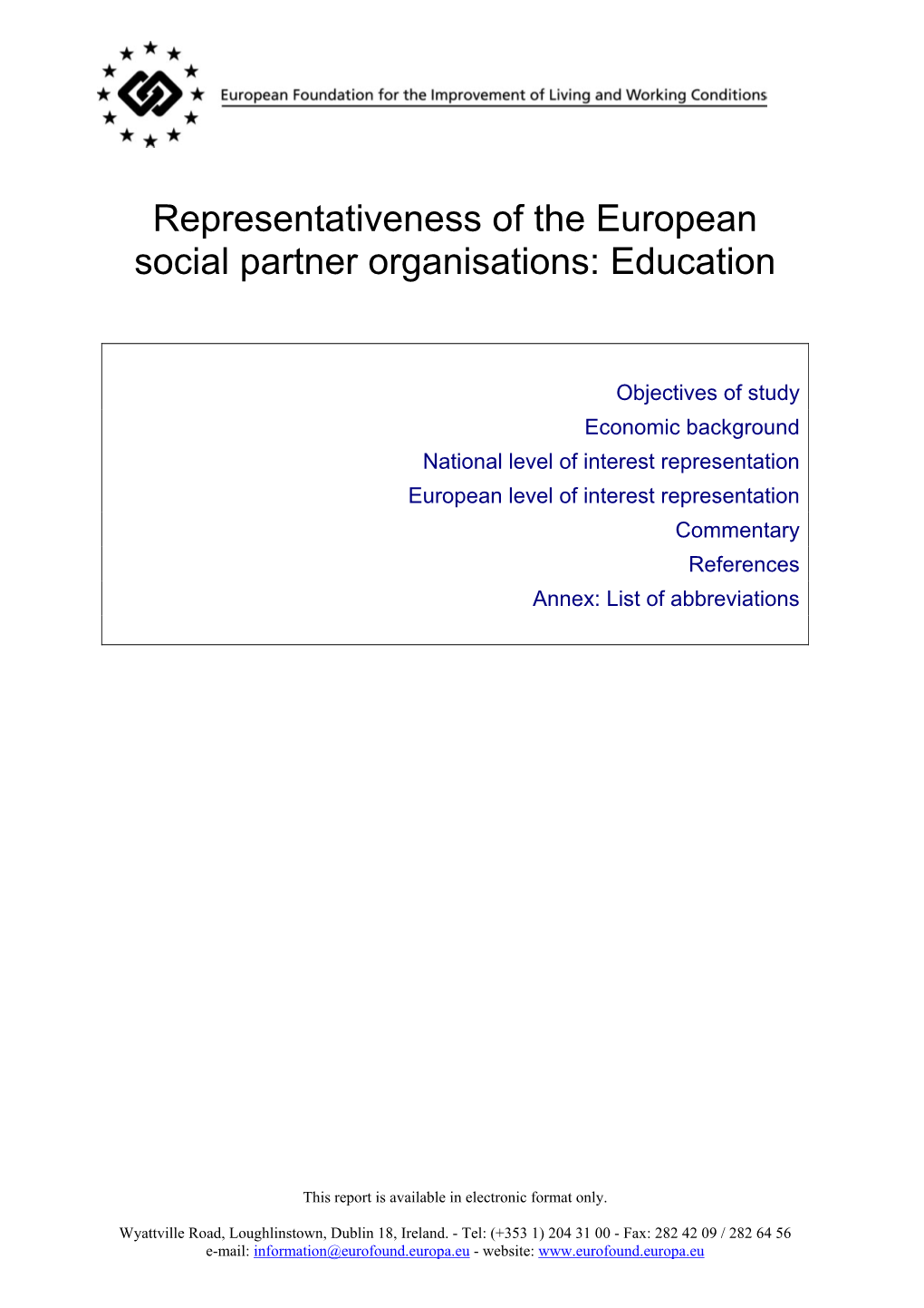 Representativeness of the European Social Partner Organisations: Education