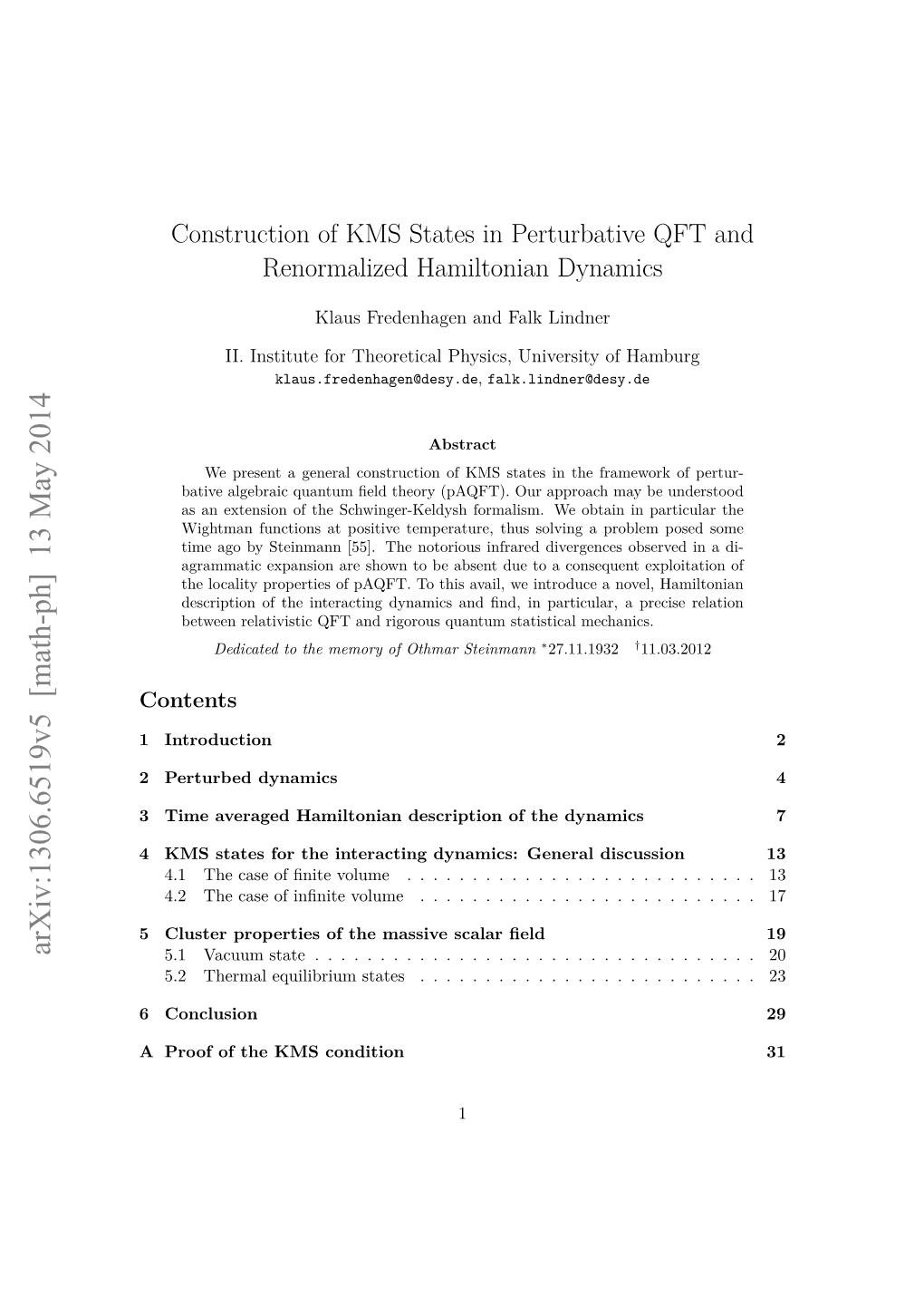 Arxiv:1306.6519V5 [Math-Ph] 13 May 2014 5.1 Vacuum State