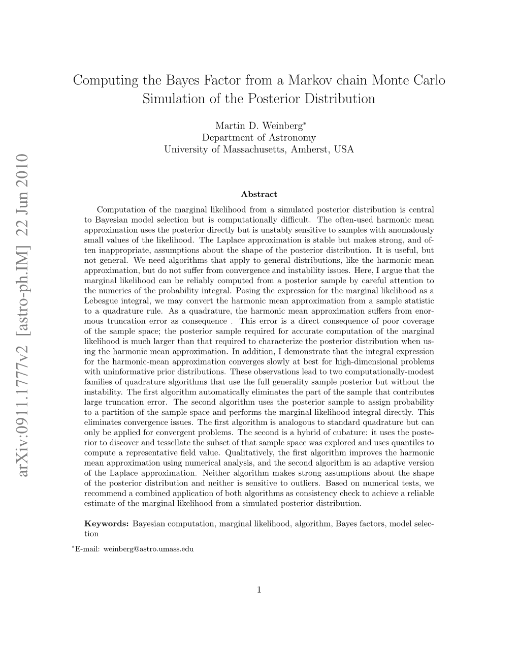 Computing the Bayes Factor from a Markov Chain Monte Carlo