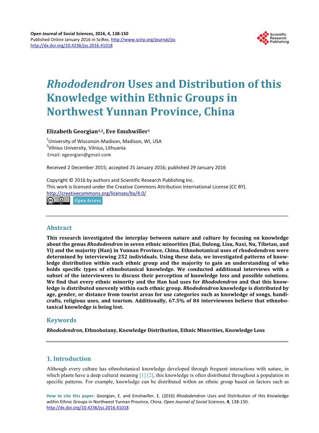 Rhododendron Uses and Distribution of This Knowledge Within Ethnic Groups in Northwest Yunnan Province, China