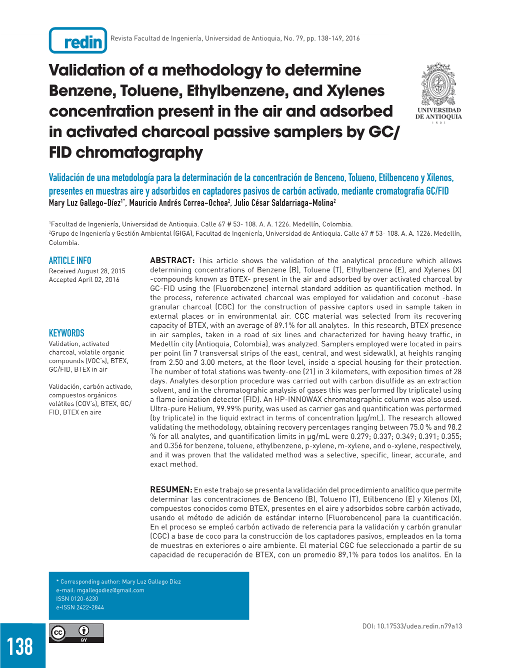 Validation of a Methodology to Determine Benzene, Toluene