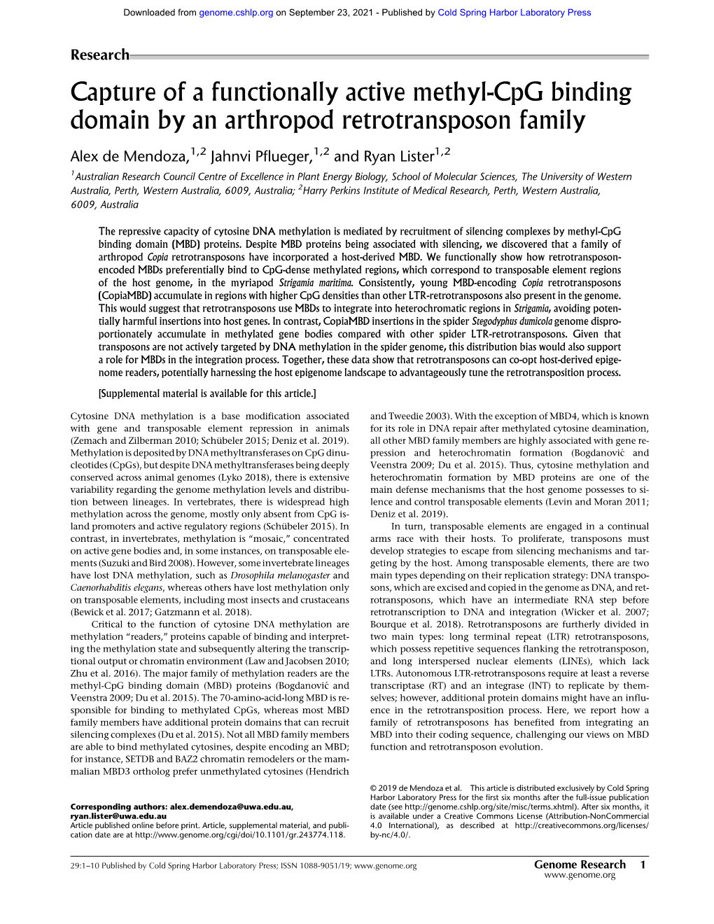 Capture of a Functionally Active Methyl-Cpg Binding Domain by an Arthropod Retrotransposon Family