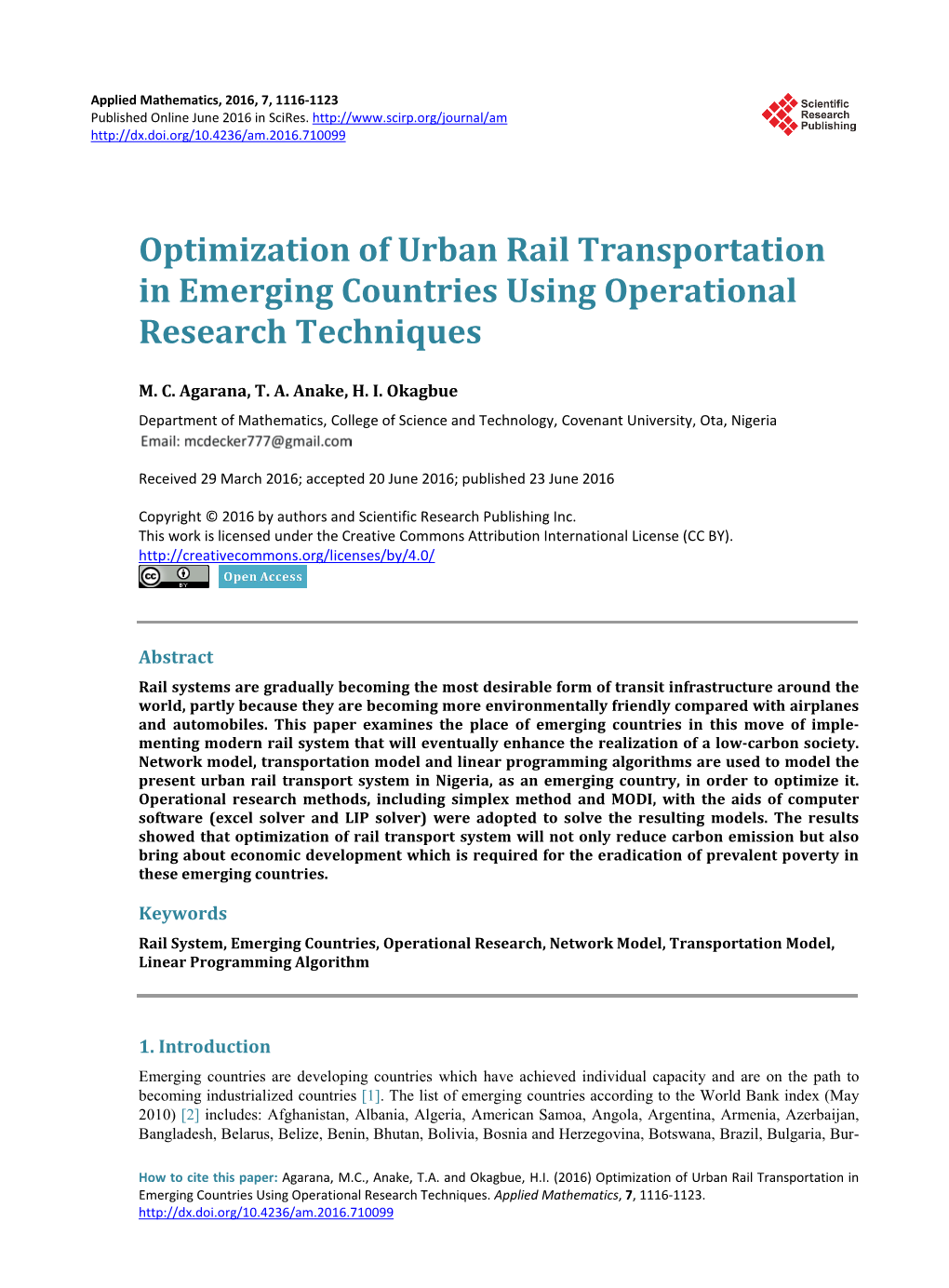 Optimization of Urban Rail Transportation in Emerging Countries Using Operational Research Techniques