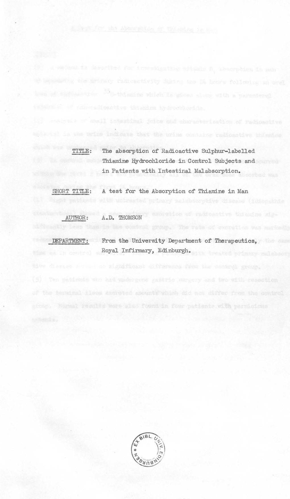 The Absorption of Radioactive Sulphur -Labelled in Patients with Intestinal