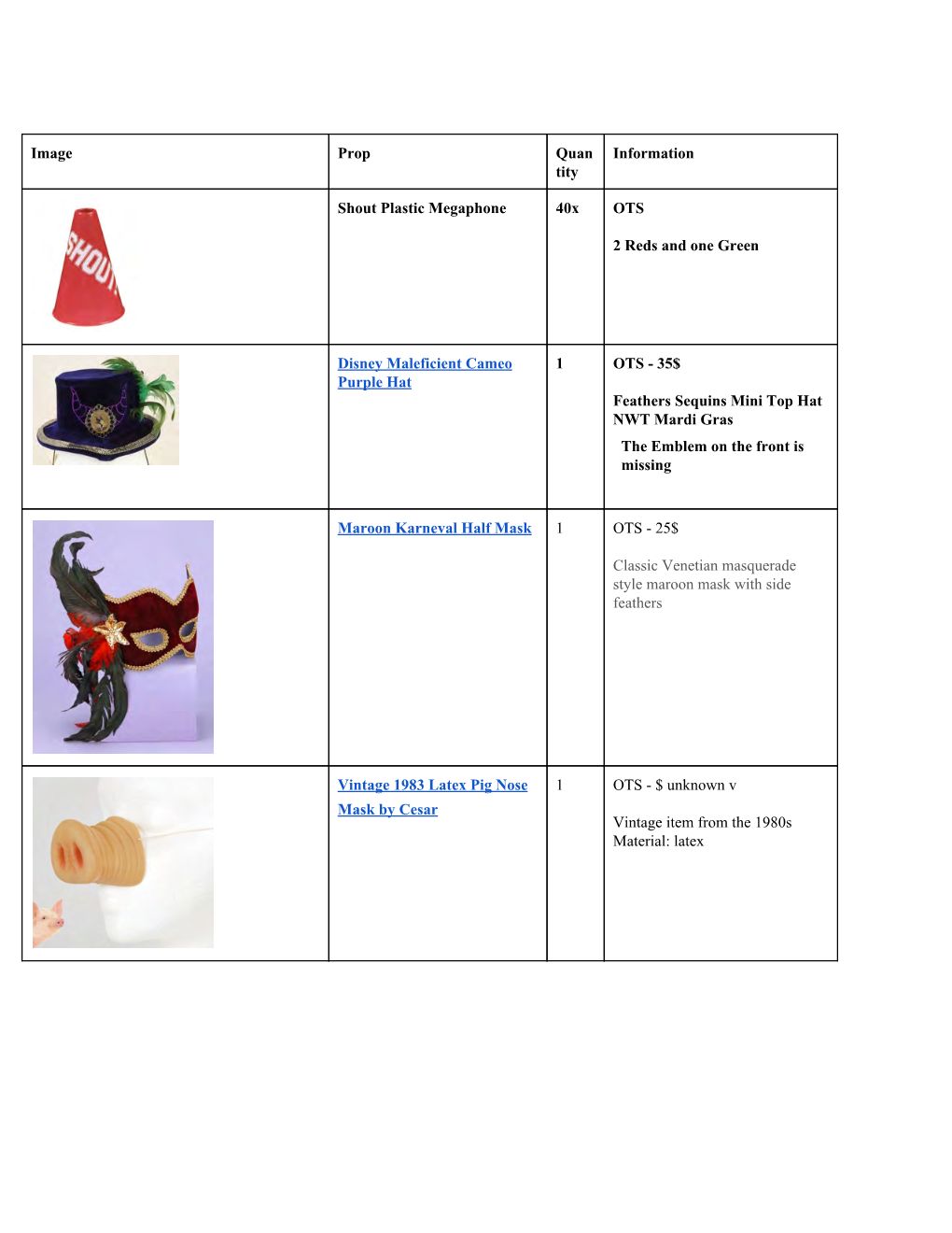 Image Prop Quan Tity Information Shout Plastic Megaphone 40X OTS 2 Reds and One Green Disney Maleficient Cameo Purple Hat