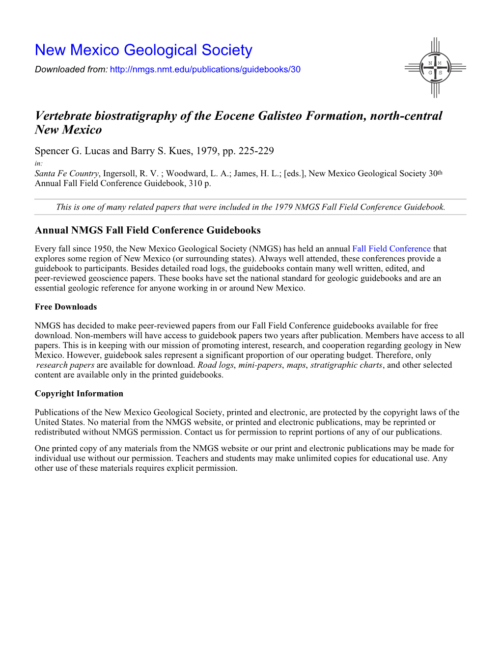 Vertebrate Biostratigraphy of the Eocene Galisteo Formation, North-Central New Mexico Spencer G