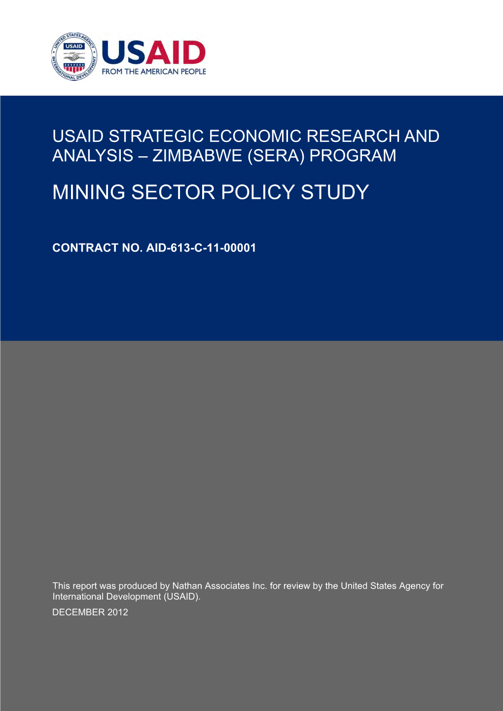 Zimbabwe (Sera) Program Mining Sector Policy Study