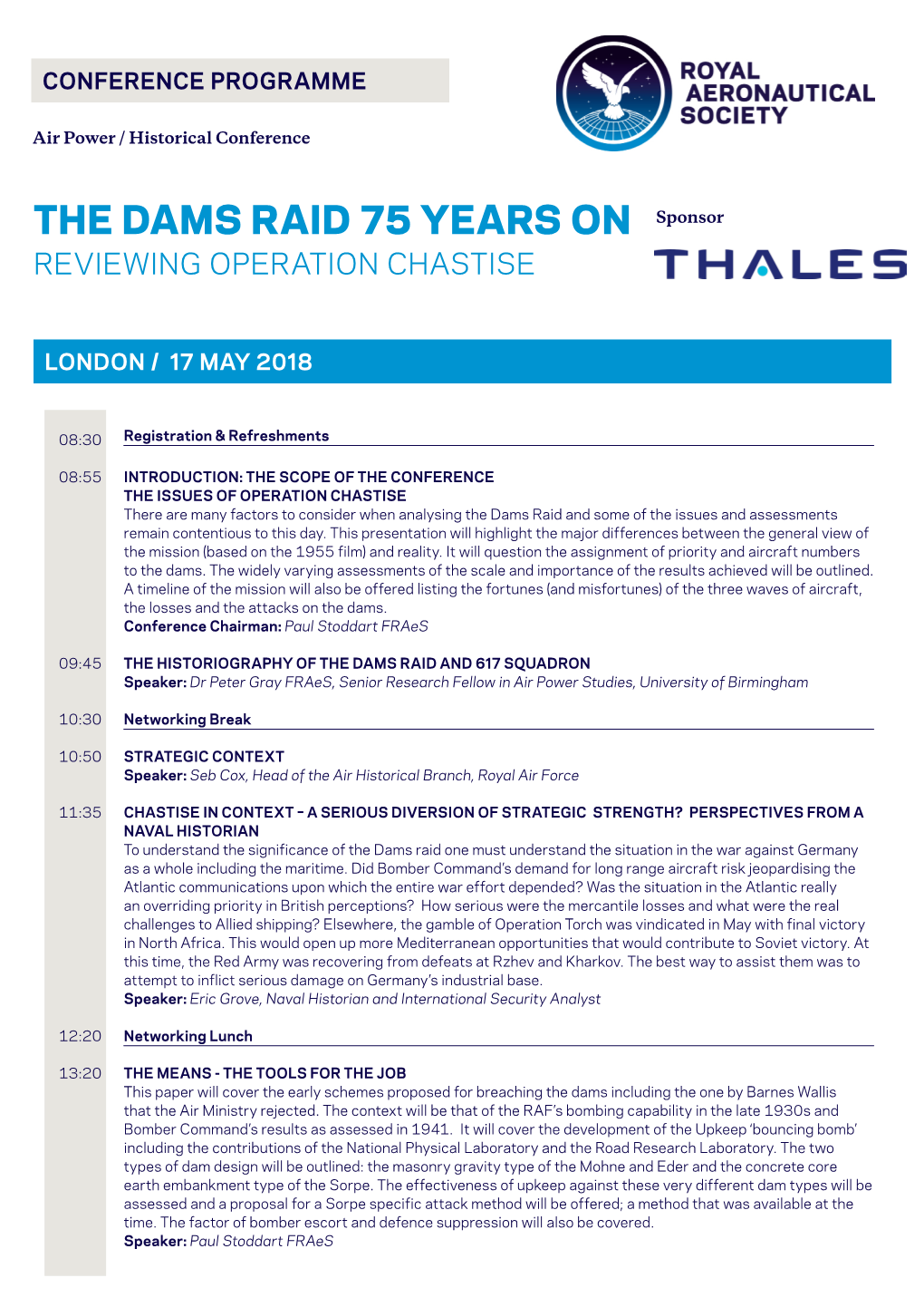 THE DAMS RAID 75 YEARS on Sponsor REVIEWING OPERATION CHASTISE