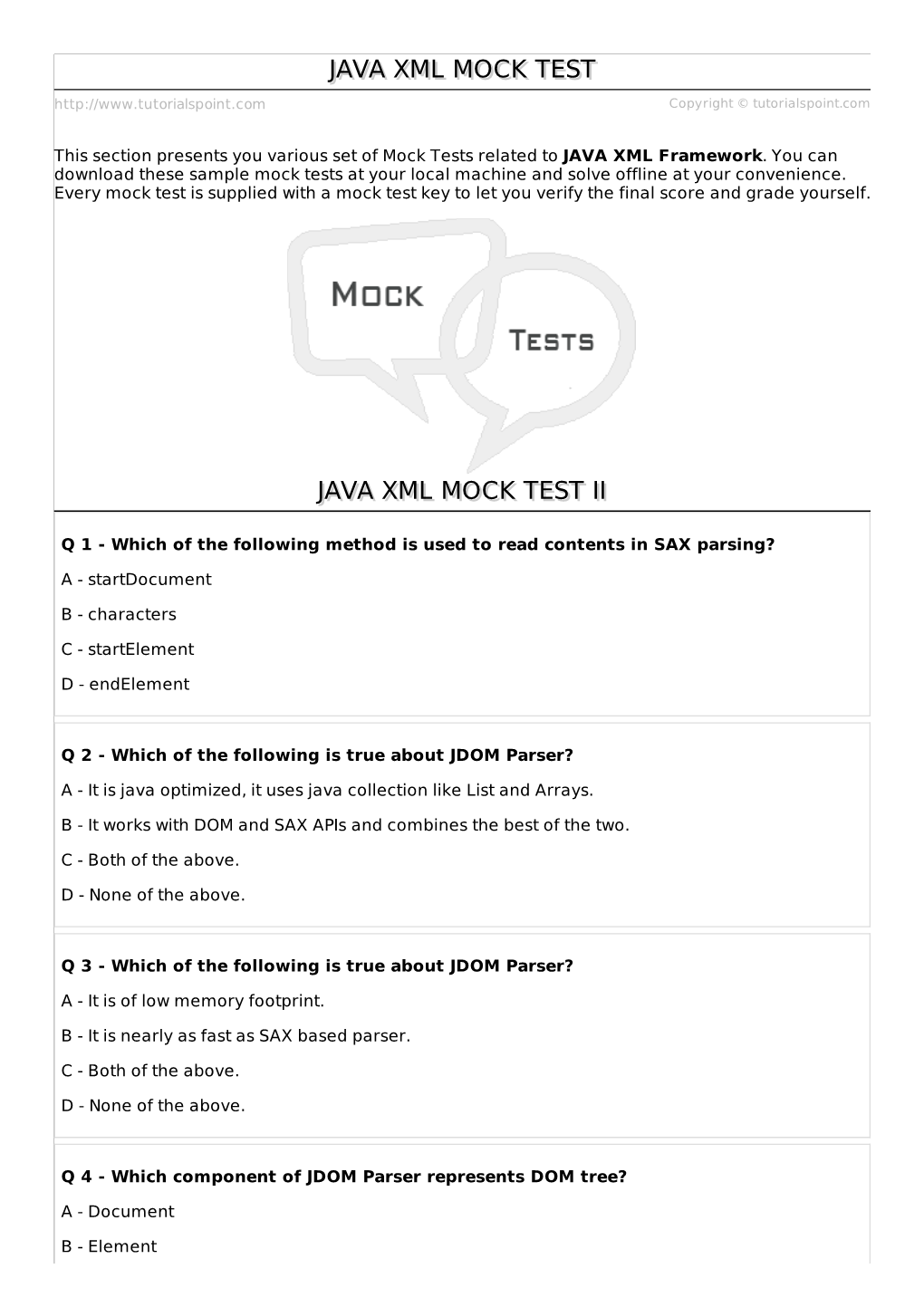 JAVA XML Mock Test