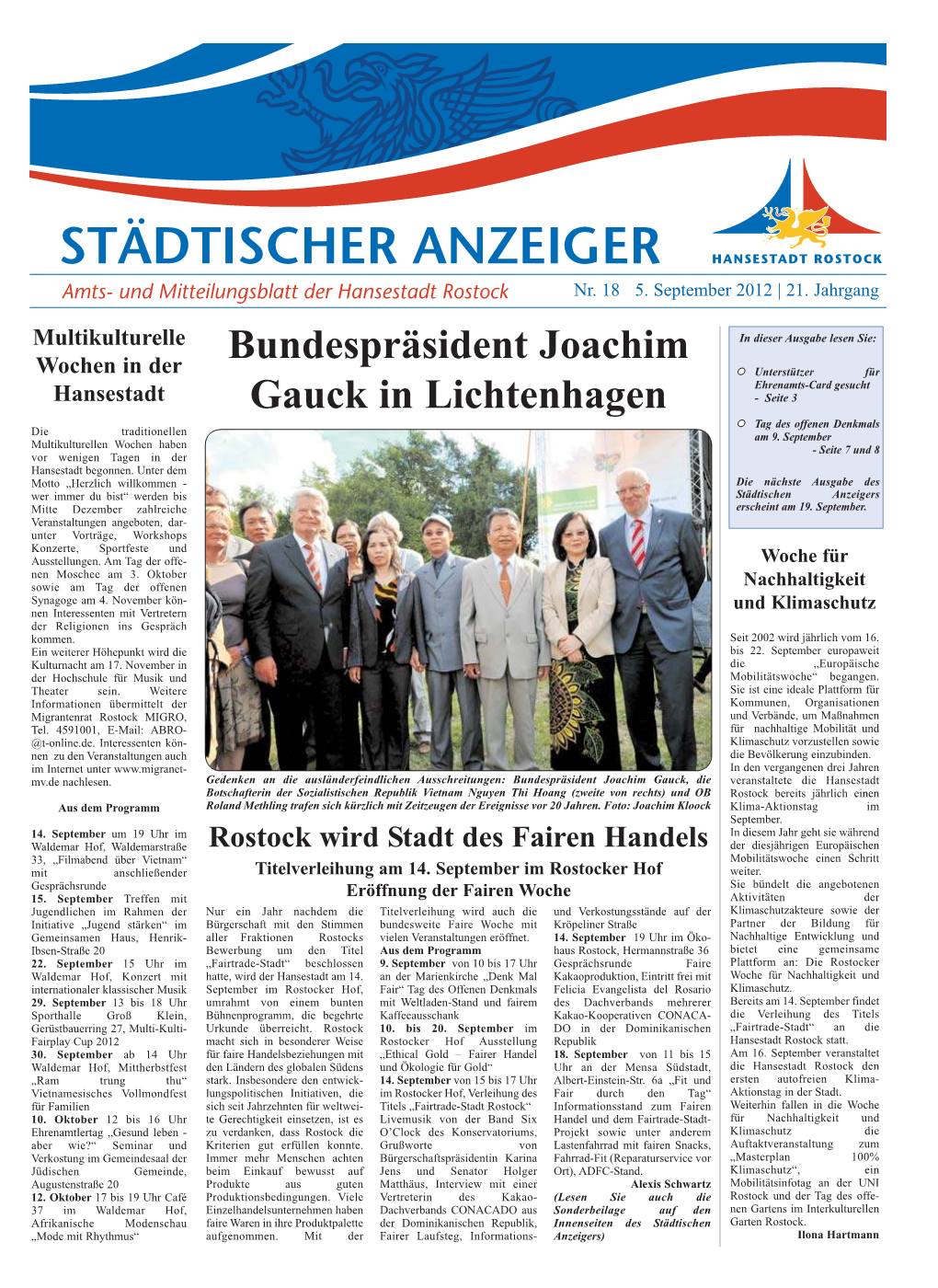 STÄDTISCHER ANZEIGER Amts- Und Mitteilungsblatt Der Hansestadt Rostock Nr