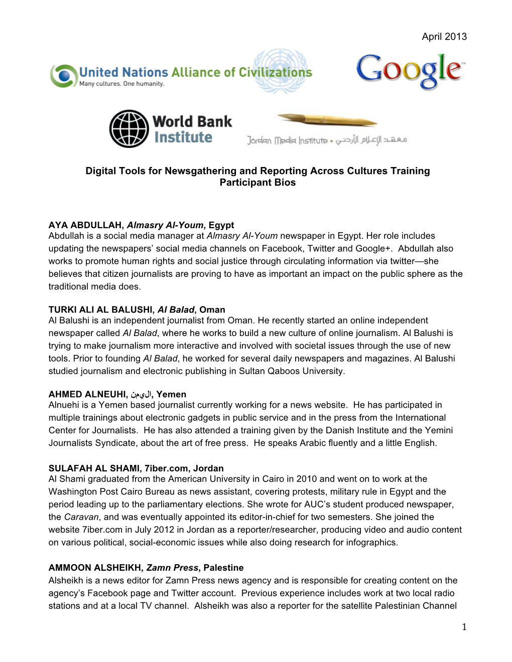 Digital Tools Training Participant Bios