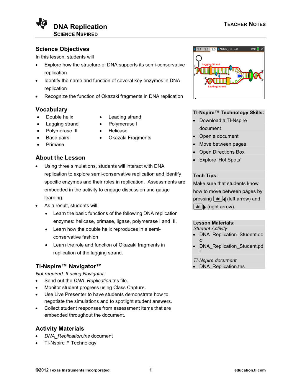 Teacher Notes Science Nspired