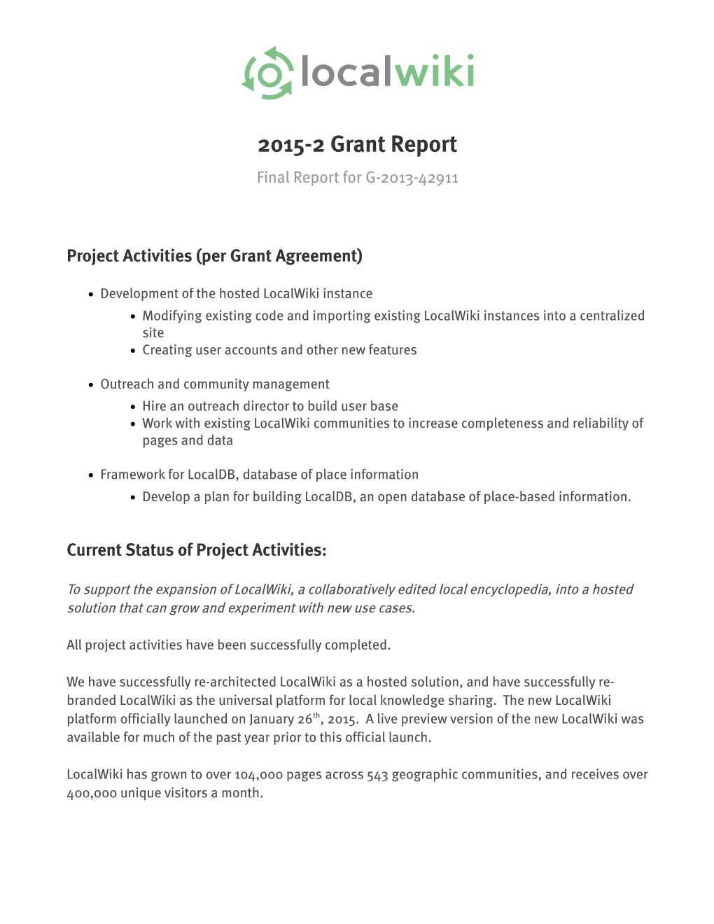 2015-2 Grant Report Final Report for G-2013-42911