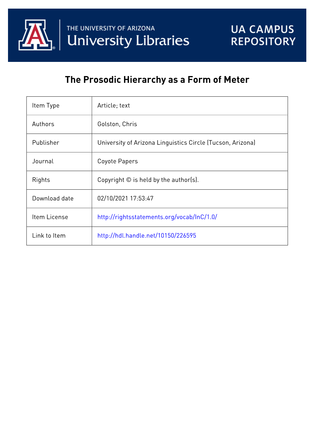 The Prosodic Hierarchy As a Form of Meter